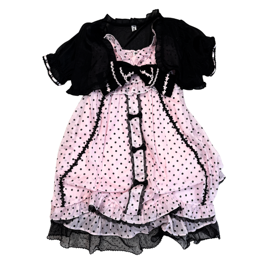 Pink Polka Dot Dress & Cropped Cardigan Set