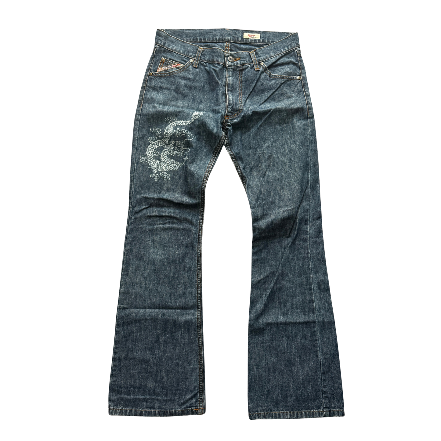 Vivienne Tam Dragon Printed Washed-Out Jeans