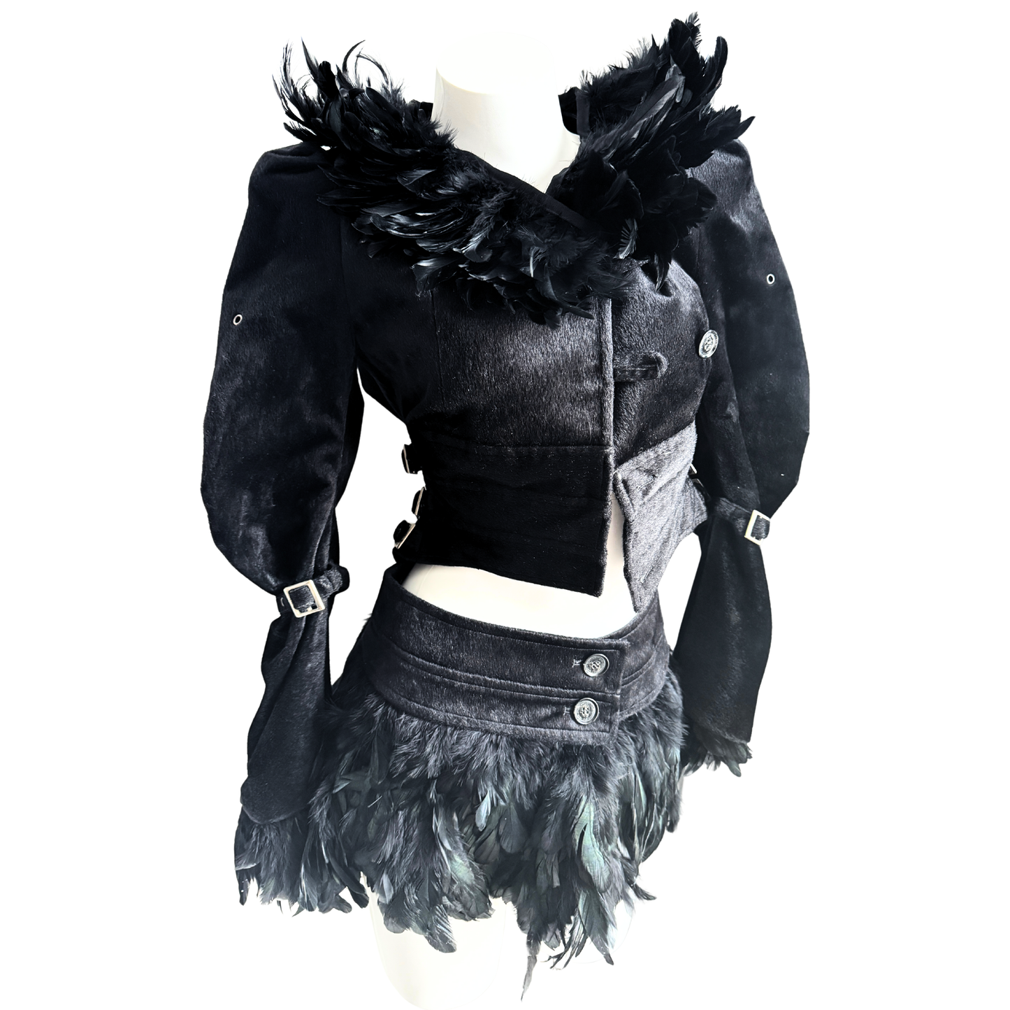 Alice Auaa Raven Feather Jacket & Skirt Set