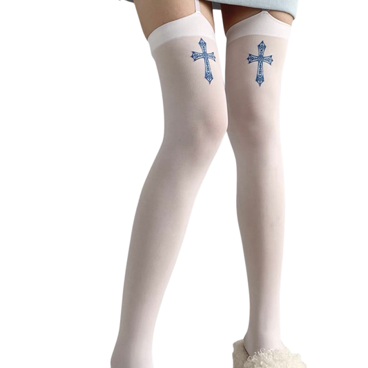 White Blue Cross Tights
