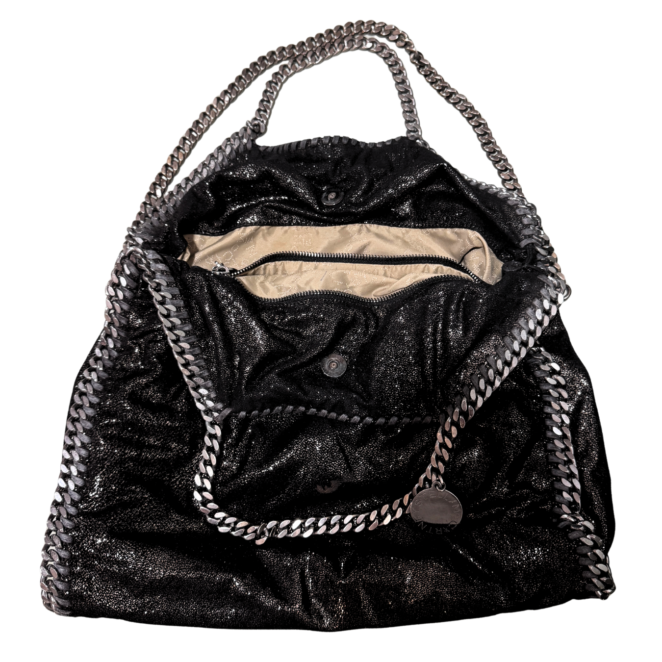 Stella McCartney Black Three Silver Chain Falabella Tote