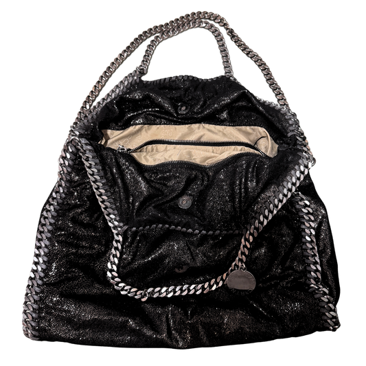 Stella McCartney Black Three Silver Chain Falabella Tote