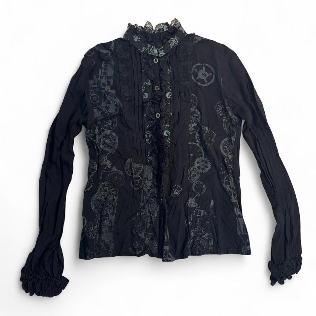 h.Naoto Steam Black Lace Trim Shirt