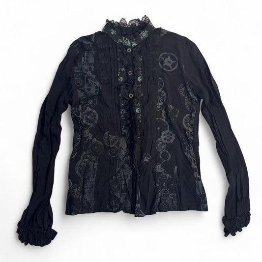 h.Naoto Steam Black Lace Trim Shirt