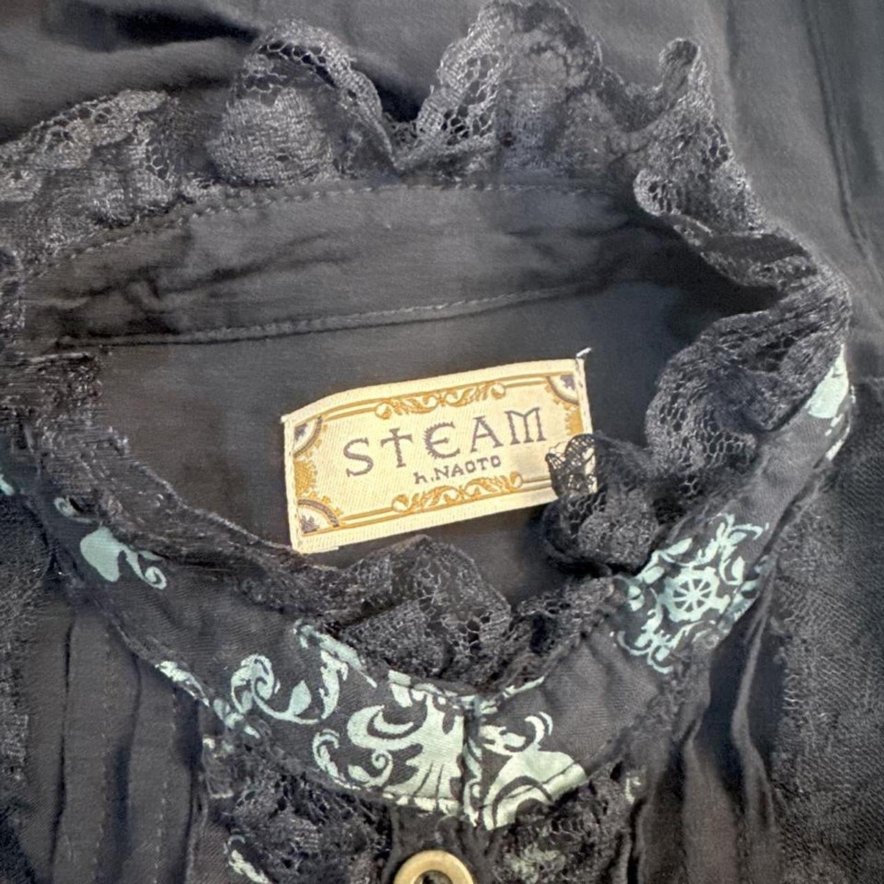 h.Naoto Steam Black Lace Trim Shirt