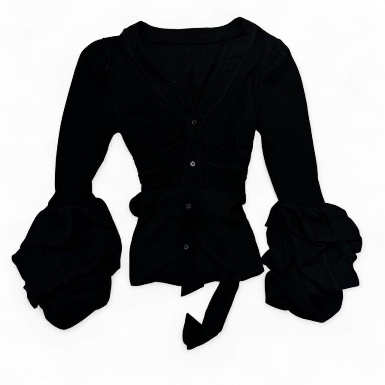 Japanese Brand Black Puff Sleeve Cardigan