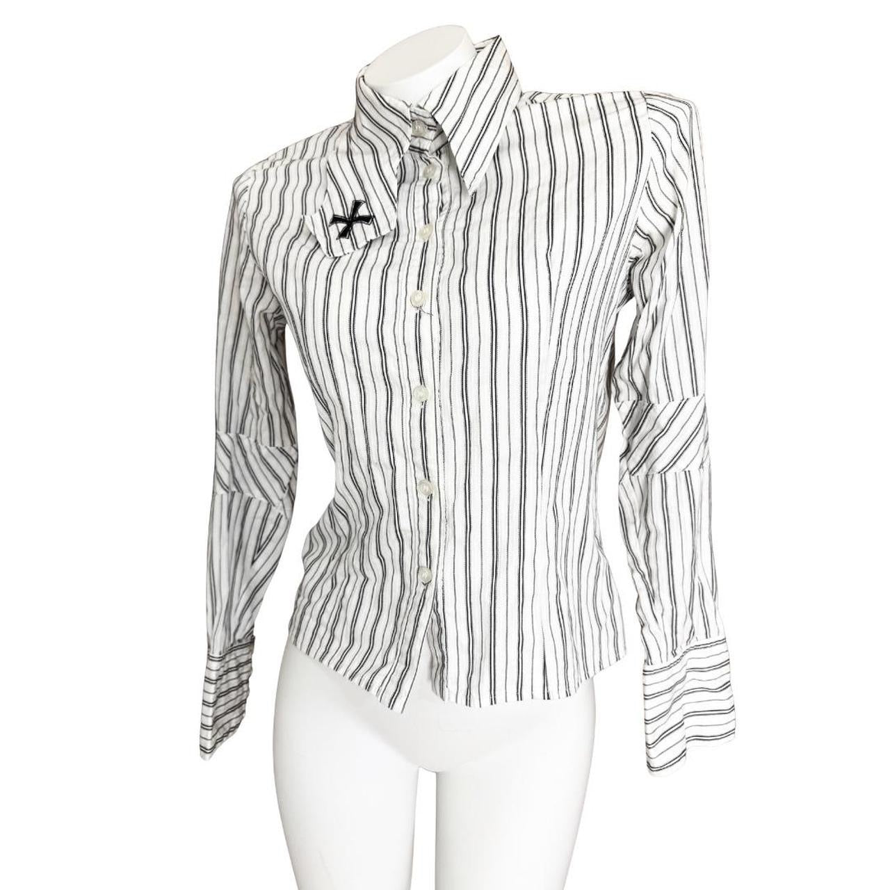 Peace Now Striped Asymmetrical Collar Shirt
