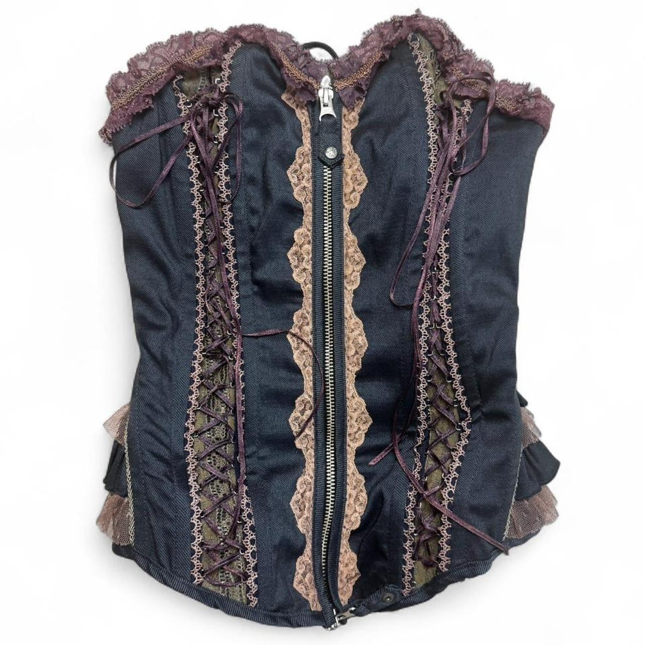 Ozz Oneste Grey Purple Lace-Up Corset