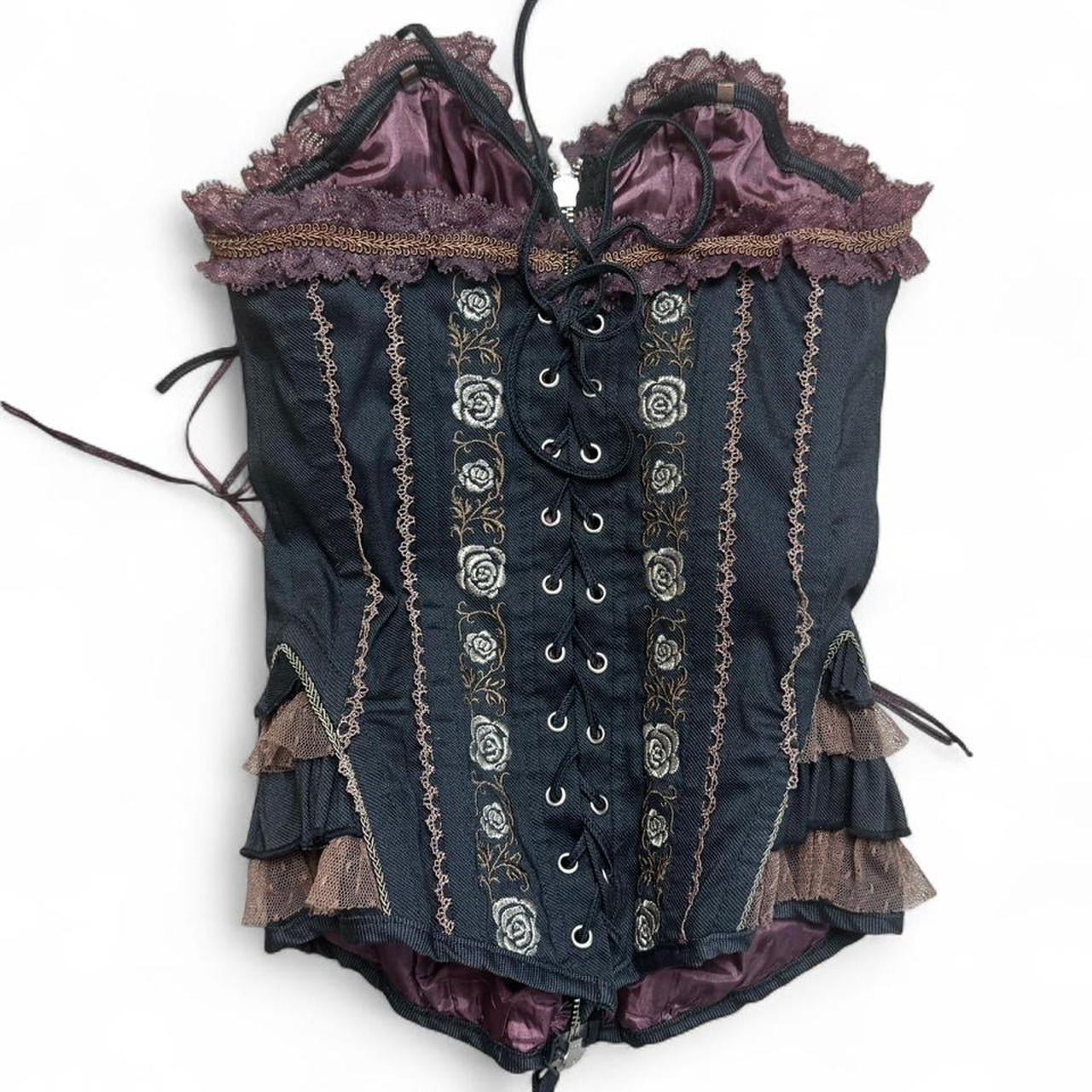 Ozz Oneste Grey Purple Lace-Up Corset