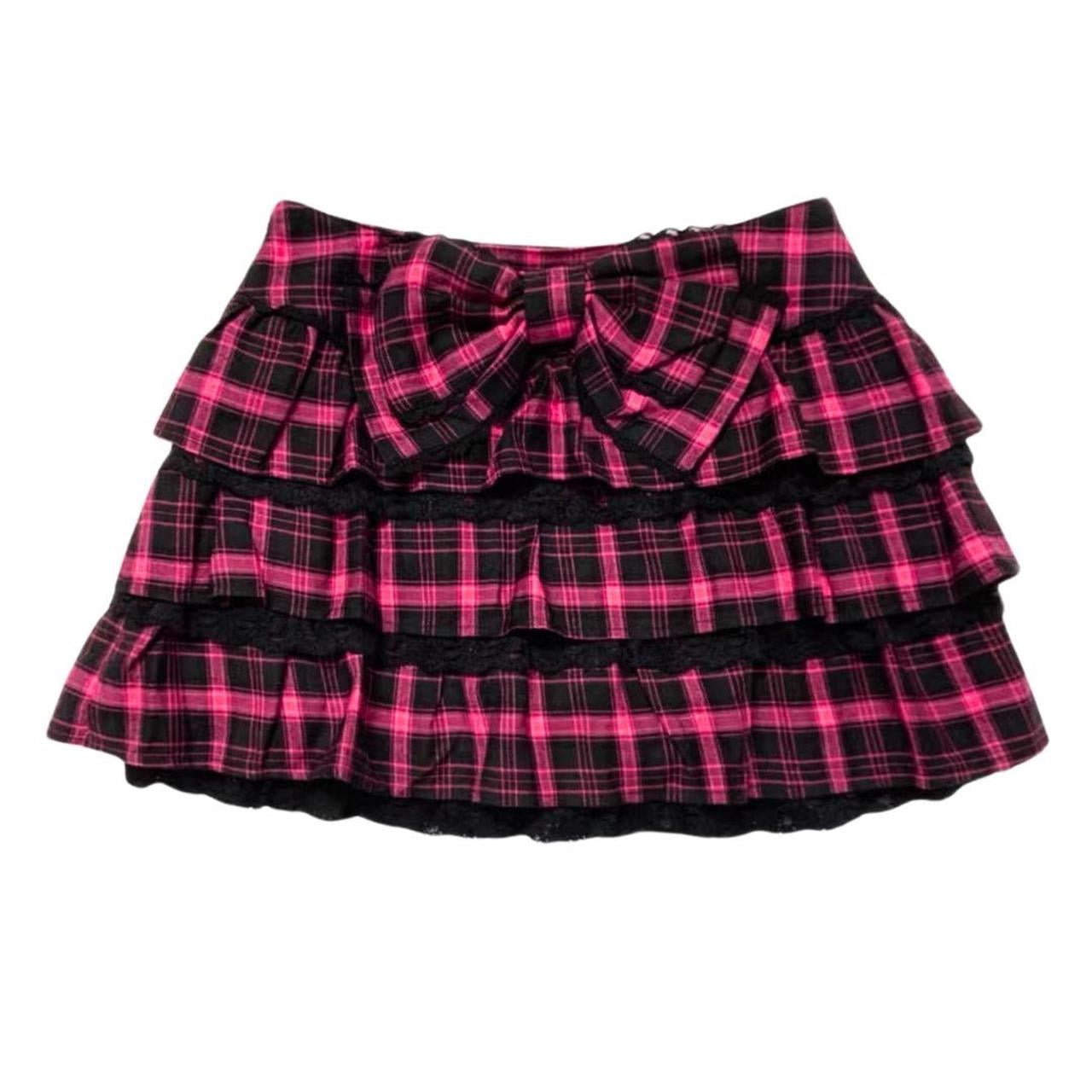 Japanese Brand Pink Plaid Skirt w/ Bow