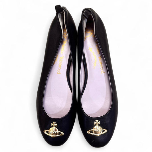 Vivienne Westwood Anglomania Faux Leather Black Orb Flats
