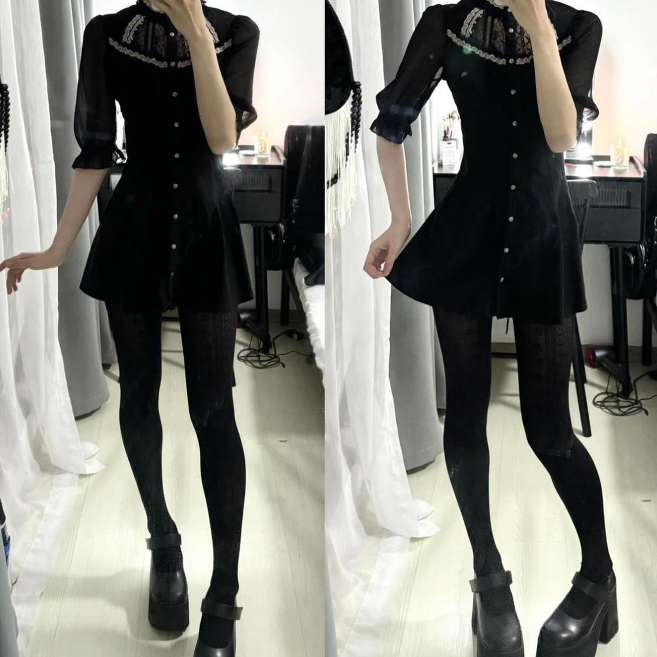 OZZ ON/Croce Black Mini Dress w/ Lace Trim Details