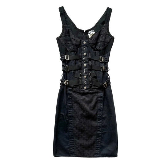 Dolce & Gabbana 90's Black Lace-Up Bondage Corset Dress