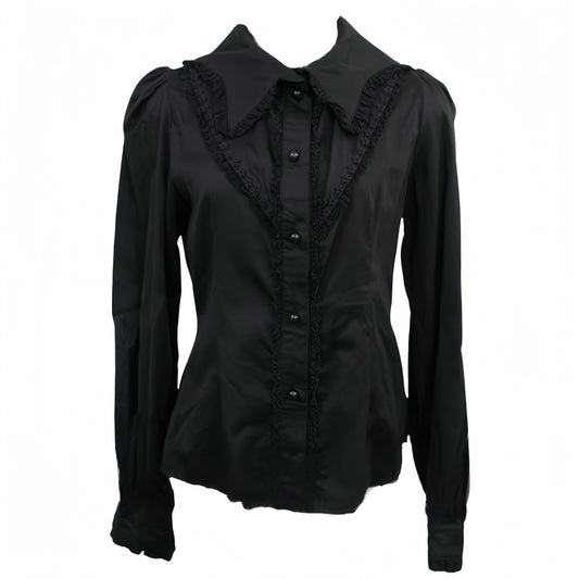 Alice & the Pirates Black Ruffle Trim Shirt