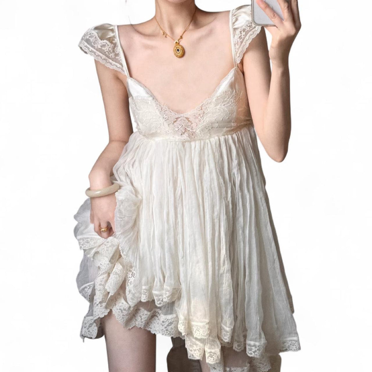 Custom-Made Sheer Flowy Lace Trim Dress