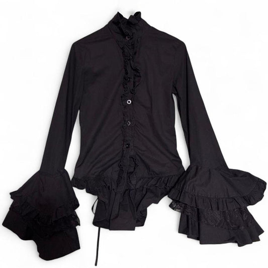 DrugHoney Japanese Brand Ruffle Gothic Sleeve Black Shirt