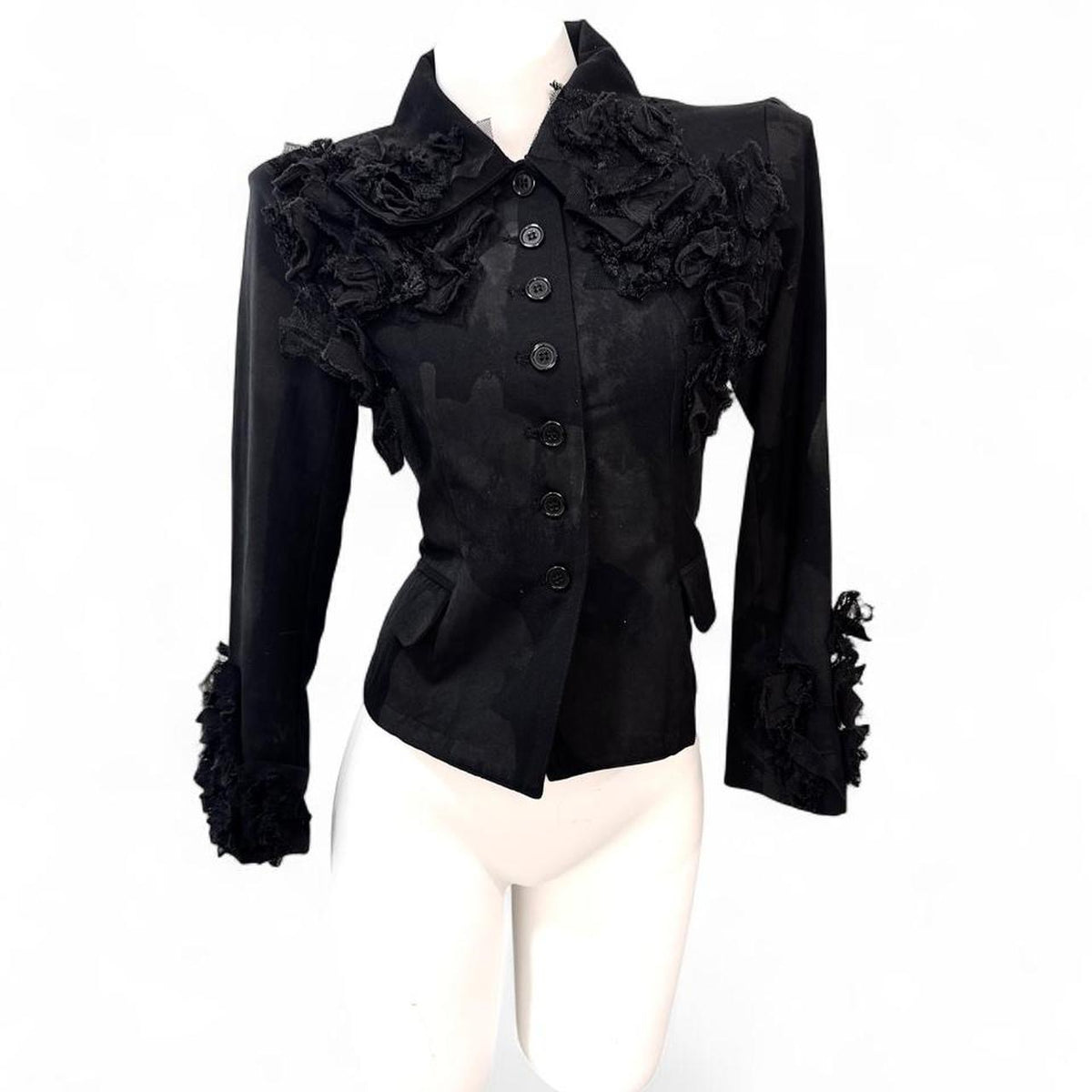 h.Naoto Black Ruffle Detail Jacket Outerwear