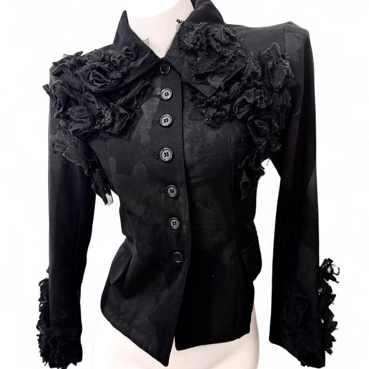 h.Naoto Black Ruffle Detail Jacket Outerwear