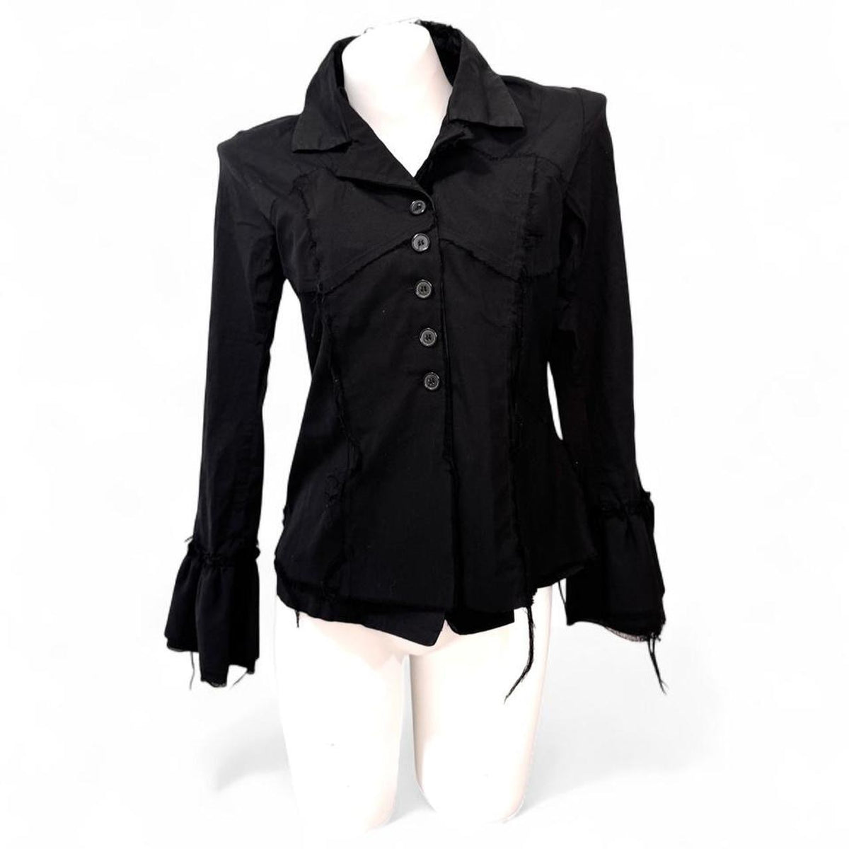 h.Naoto Black Lace-Up Gauze Like Shirt