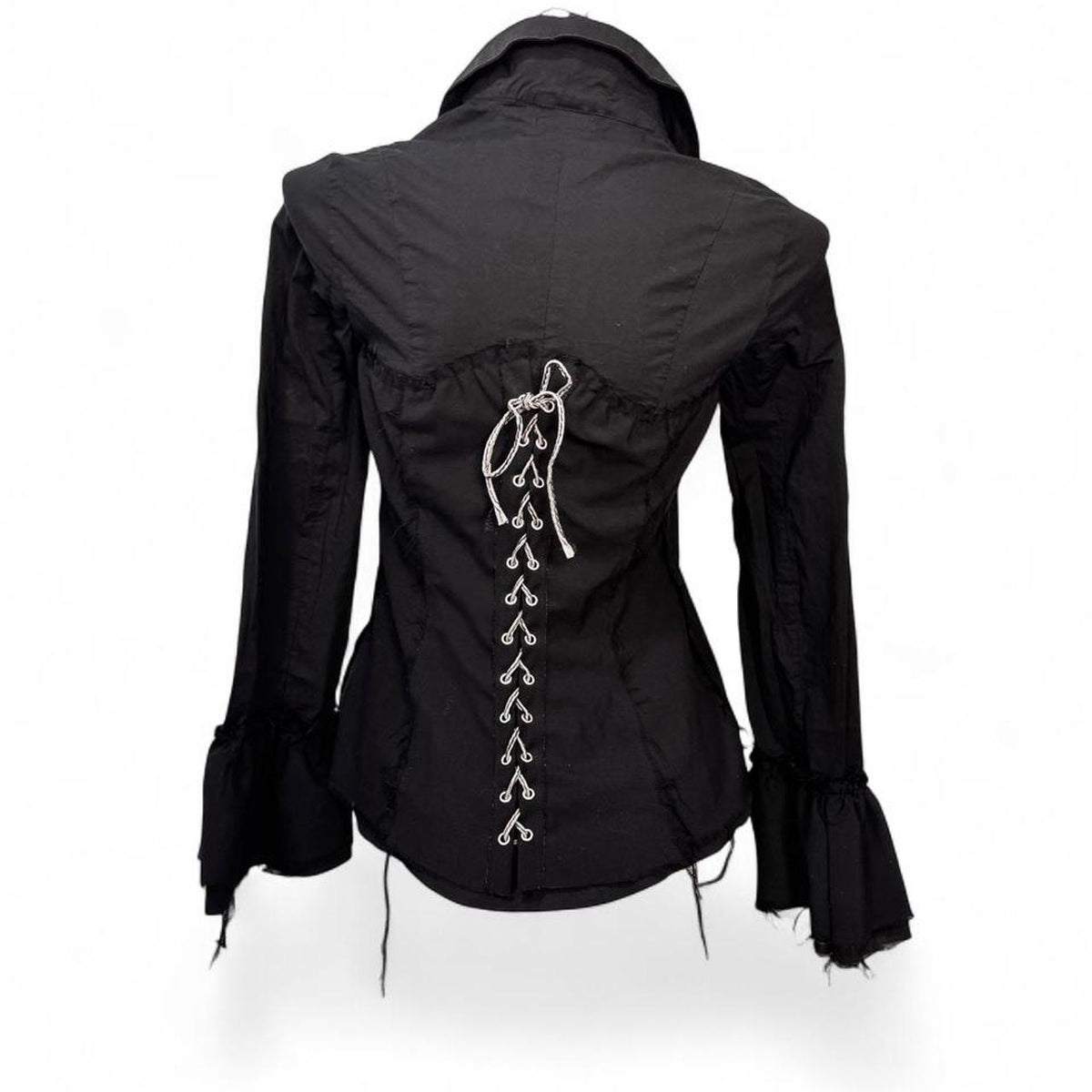 h.Naoto Black Lace-Up Gauze Like Shirt