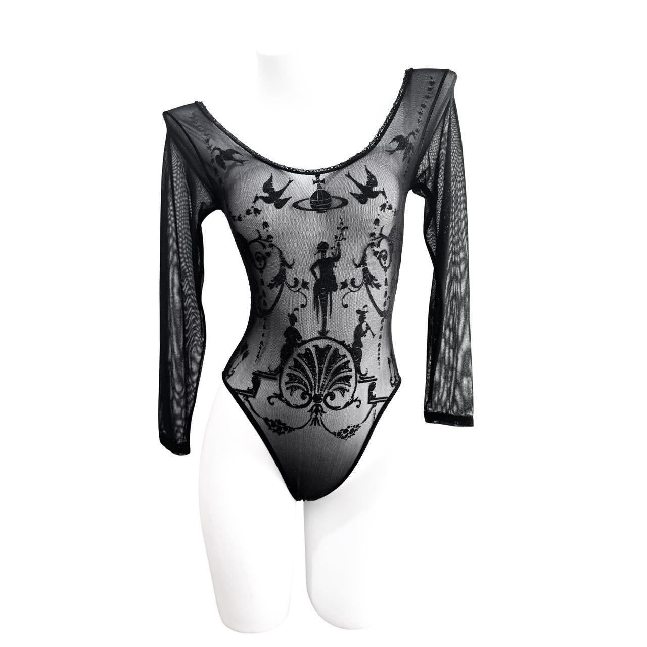 Vivienne Westwood Sock Shop 1992 Boulle Print Sheer Toile Bodysuit in Black