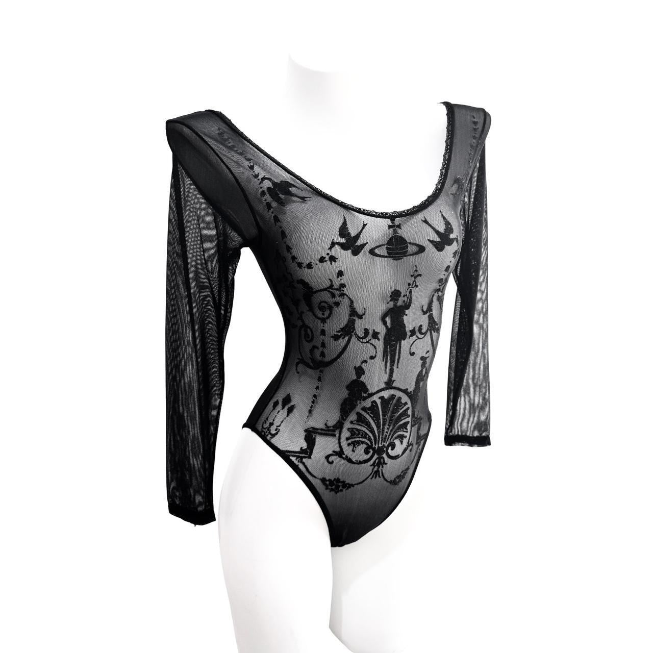 Vivienne Westwood Sock Shop 1992 Boulle Print Sheer Toile Bodysuit in Black
