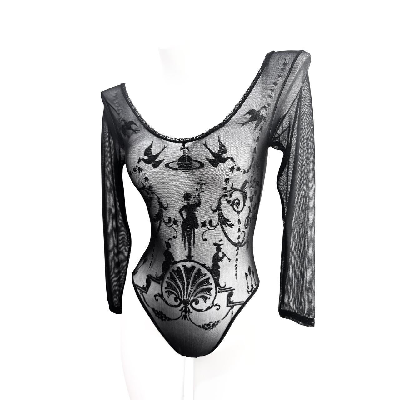 Vivienne Westwood Sock Shop 1992 Boulle Print Sheer Toile Bodysuit in Black
