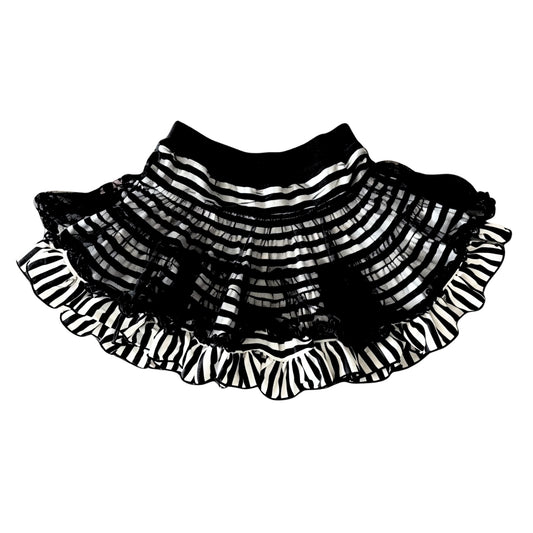 Black & white striped ruffle trim layered skirt