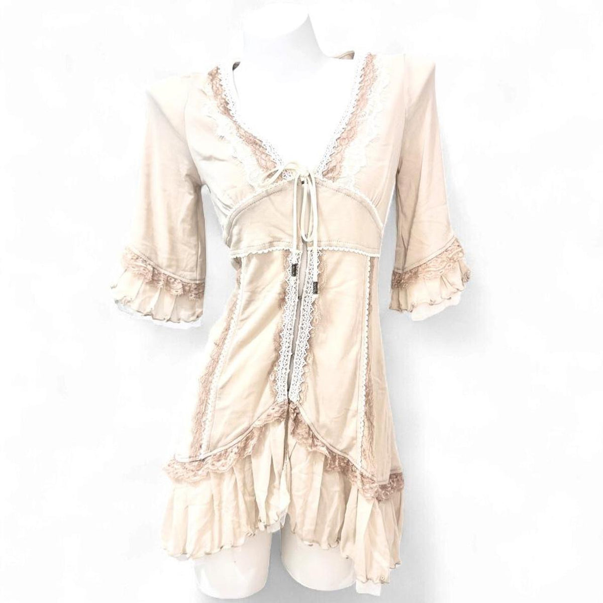 Odds On Rozen Kavalier (Ozz On/Oneste) Frill Lace Trim Lace-up Blouse Cardigan