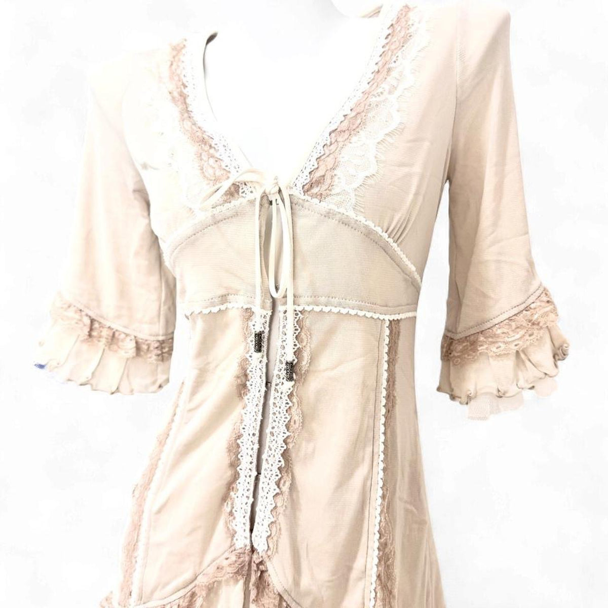 Odds On Rozen Kavalier (Ozz On/Oneste) Frill Lace Trim Lace-up Blouse Cardigan