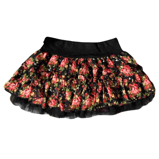 Cona Blue Japanese Brand Black Floral Layered Skirt