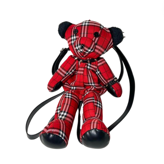 Teddy Bear Red Plaid Punk Bag