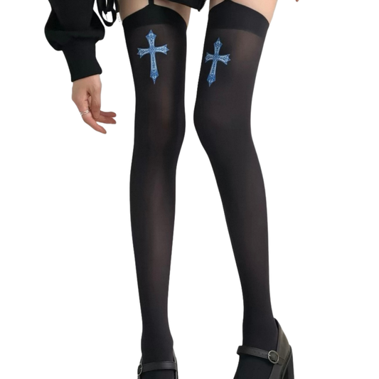 Black Blue Cross Tights