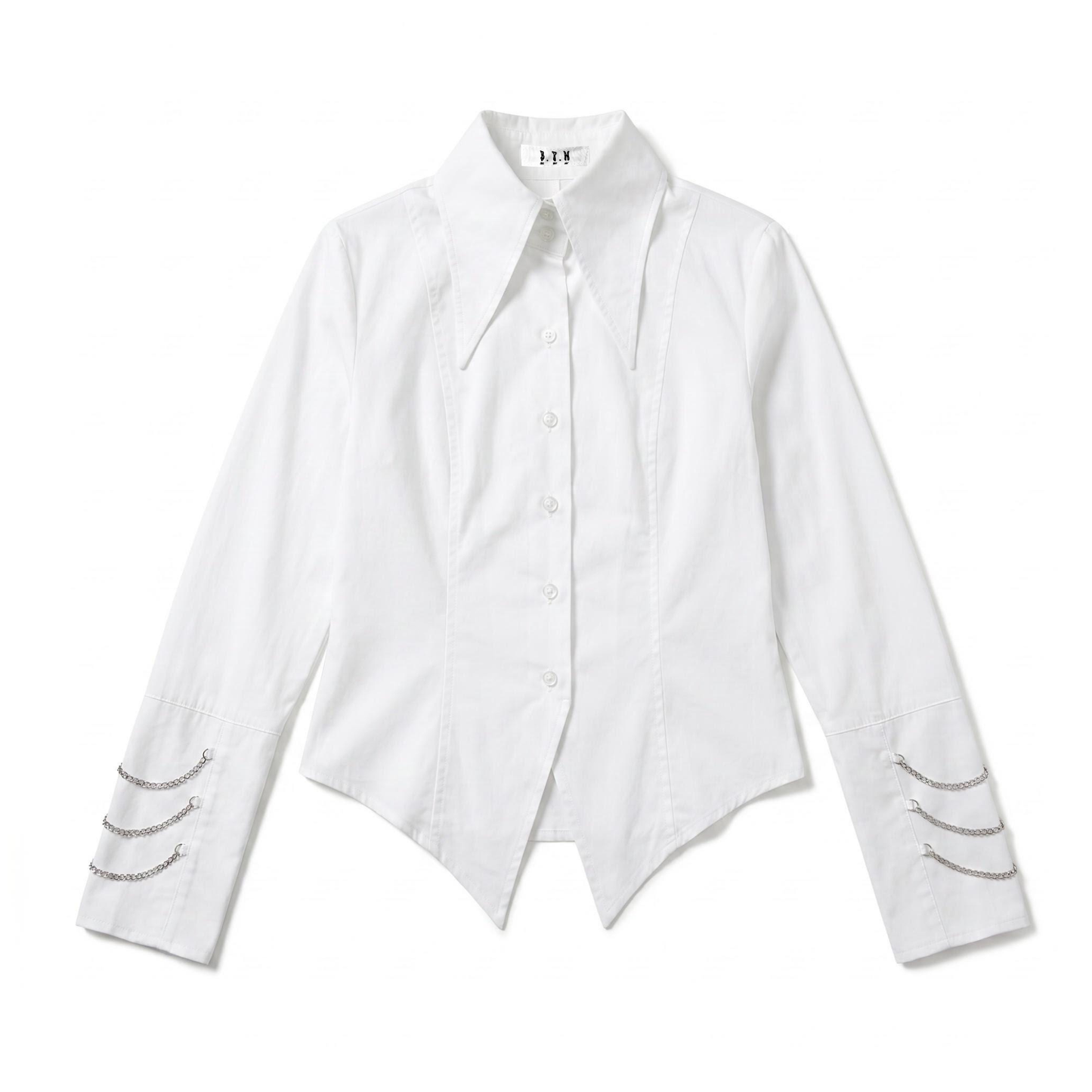 BPN Long Collar Sleeve White Chain Shirt